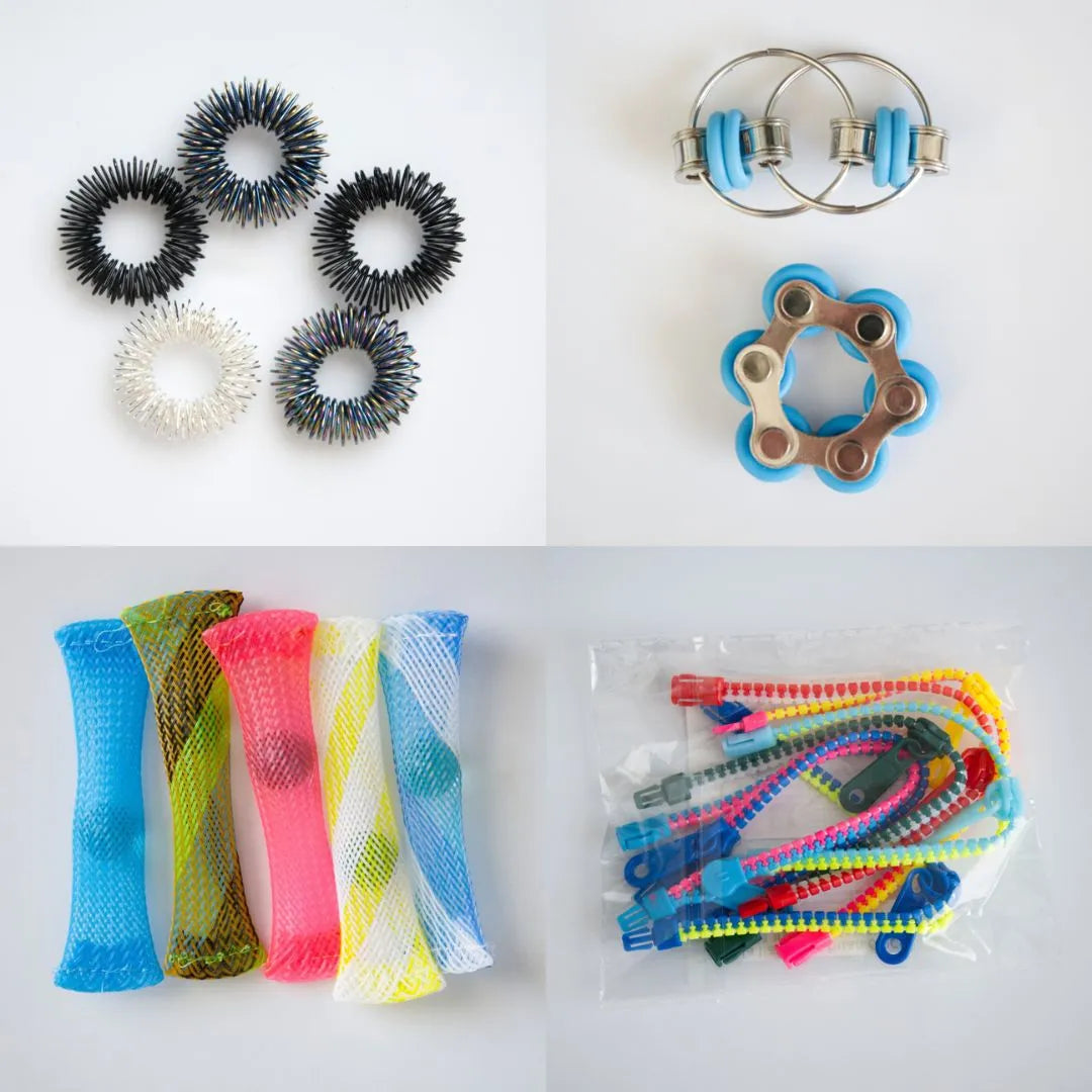 Bulk Fidget Toy Bundle (18 Fidgets) Black Rainbow Turquoise 