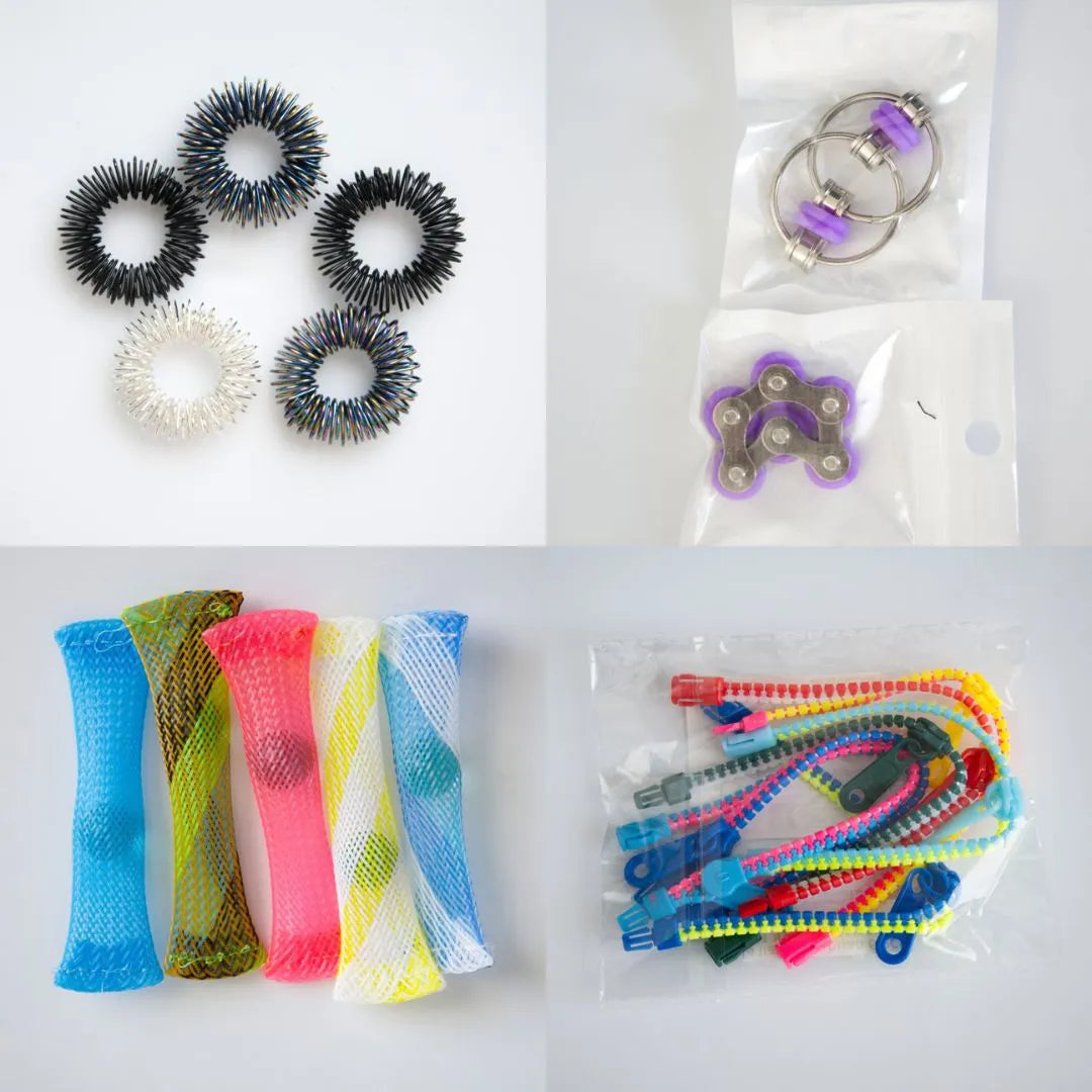 Bulk Fidget Toy Bundle (18 Fidgets) Black Rainbow Purple 