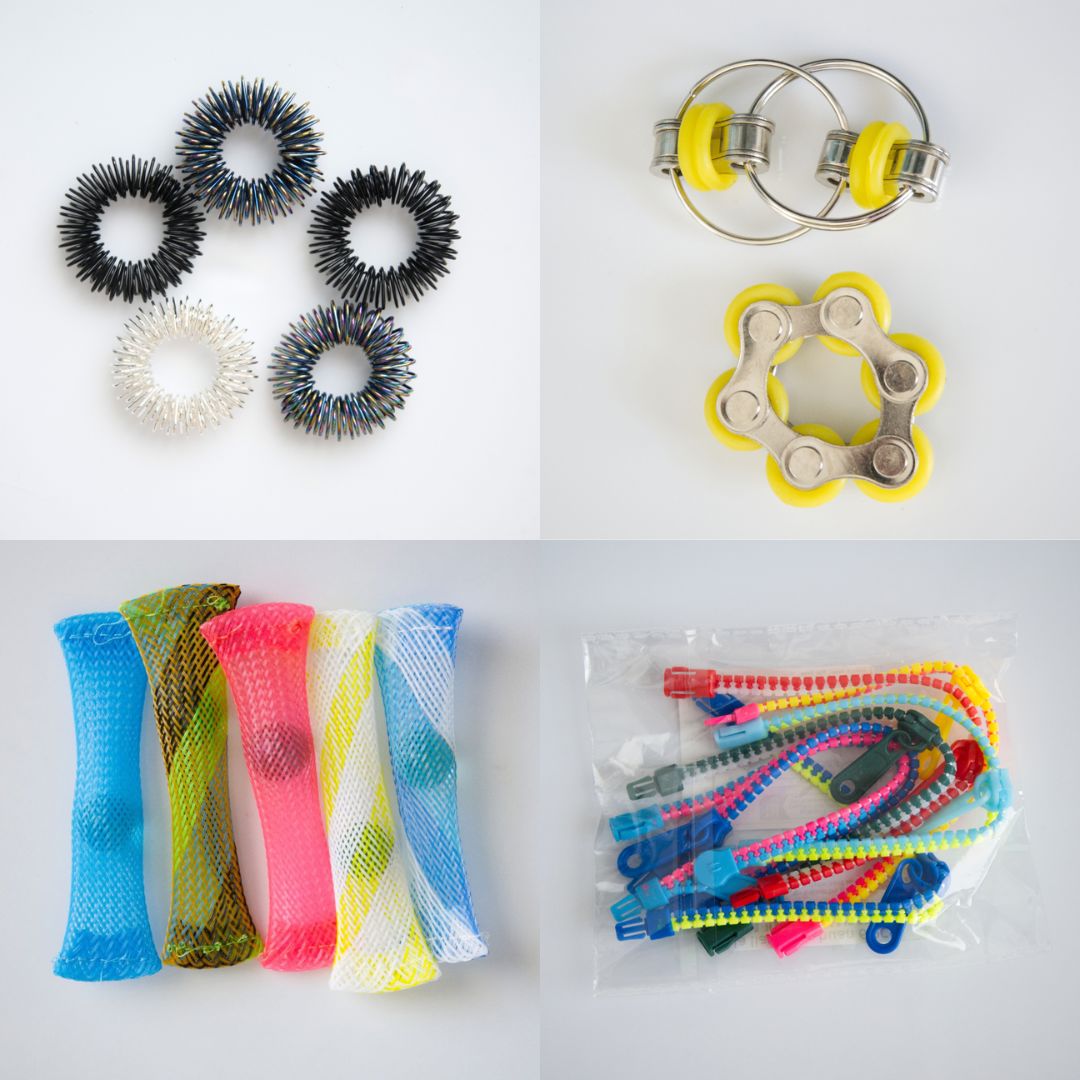 Bulk Fidget Toy Bundle (18 Fidgets) Black Rainbow Yellow 