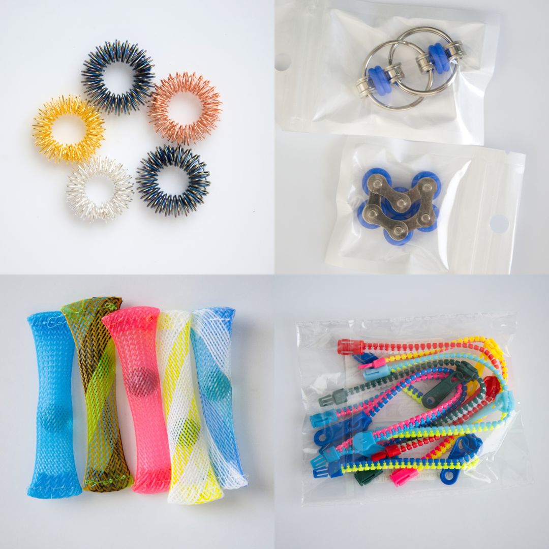 Bulk Fidget Toy Bundle (18 Fidgets) Golden Rainbow Blue 