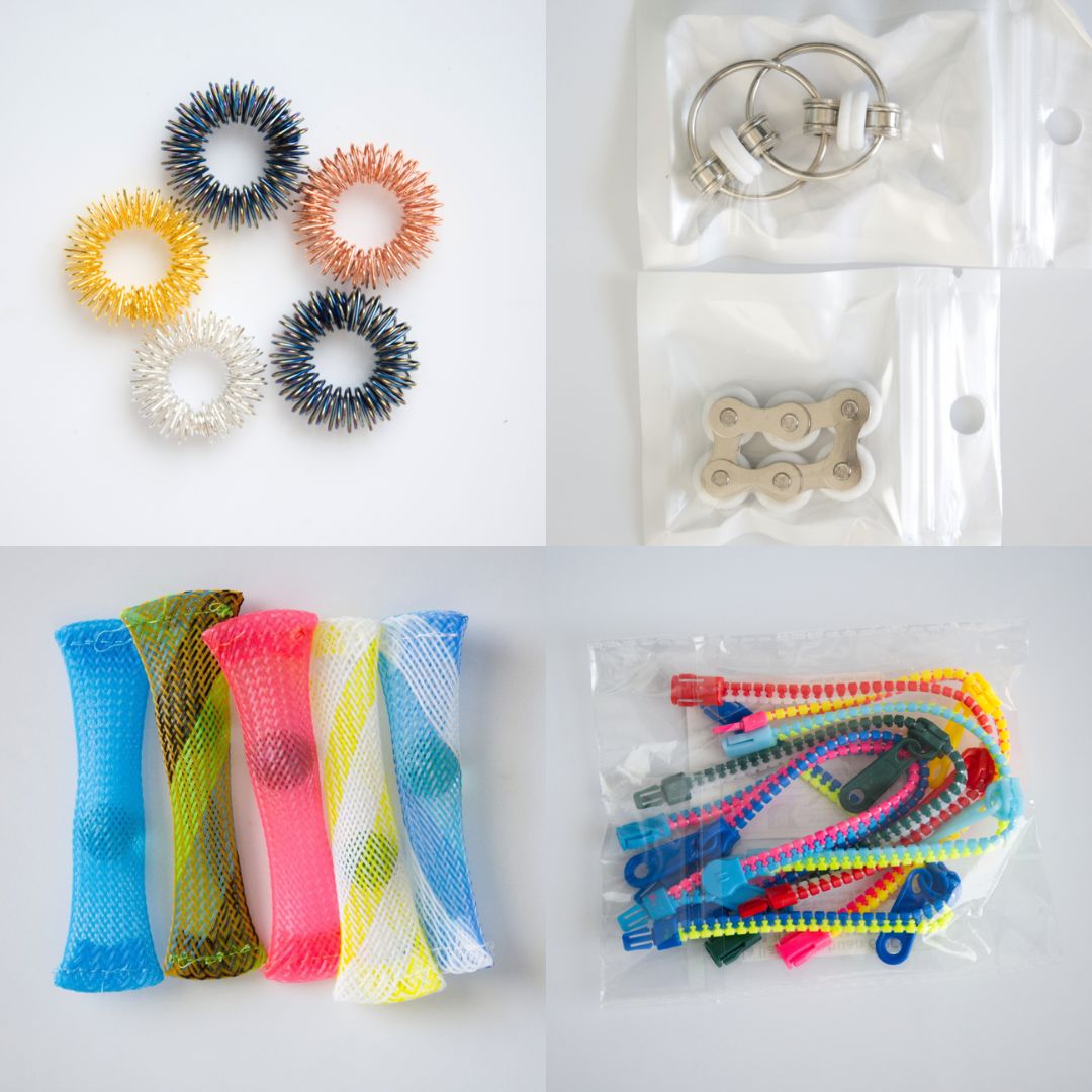 Bulk Fidget Toy Bundle (18 Fidgets) Golden Rainbow White 