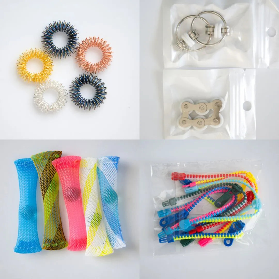 Bulk Fidget Toy Bundle (18 Fidgets) Golden Rainbow White 