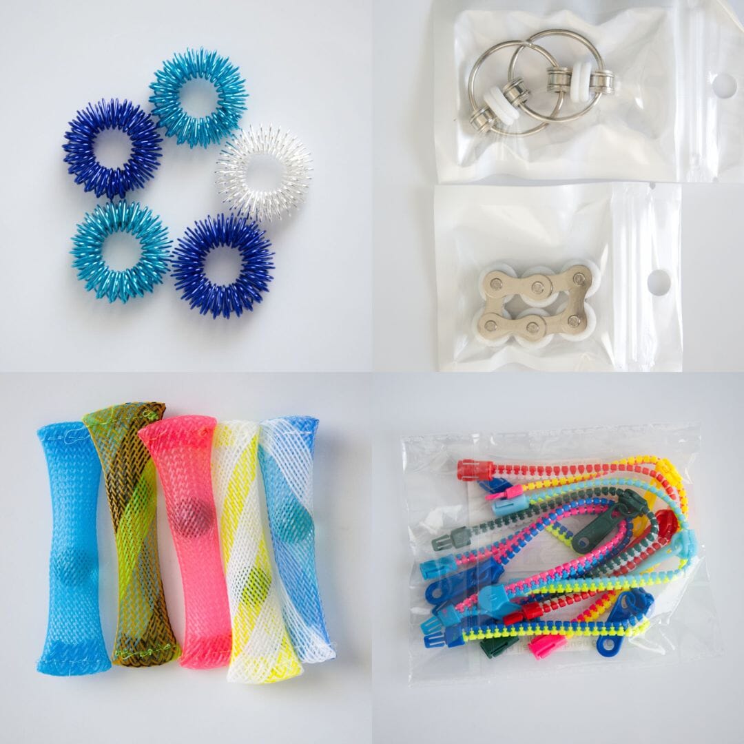 Bulk Fidget Toy Bundle (18 Fidgets) Blue Ocean White 