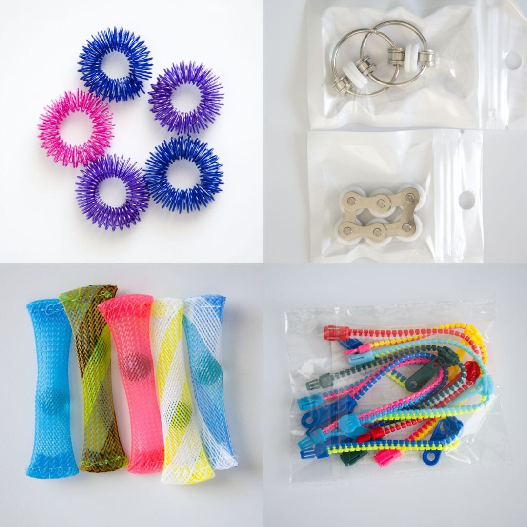 Bulk Fidget Toy Bundle (18 Fidgets) Blue Dreams White 