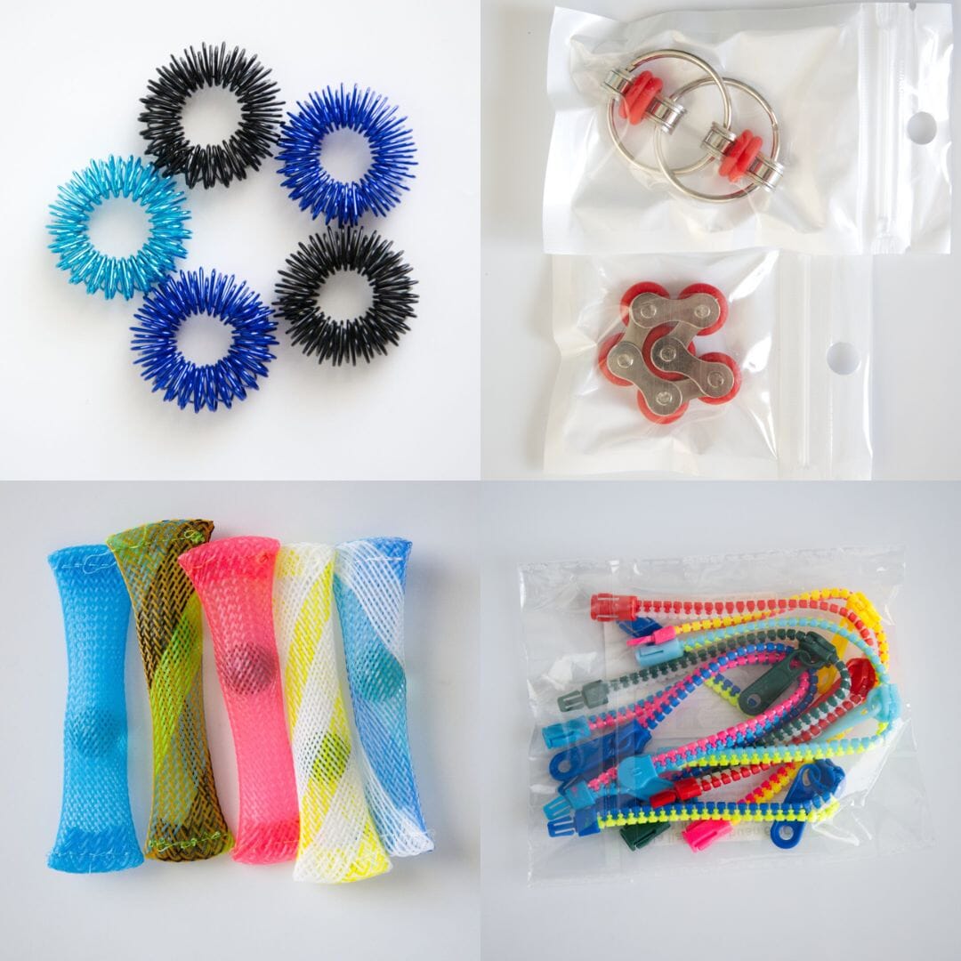 Bulk Fidget Toy Bundle (18 Fidgets) Black & Blue Red 