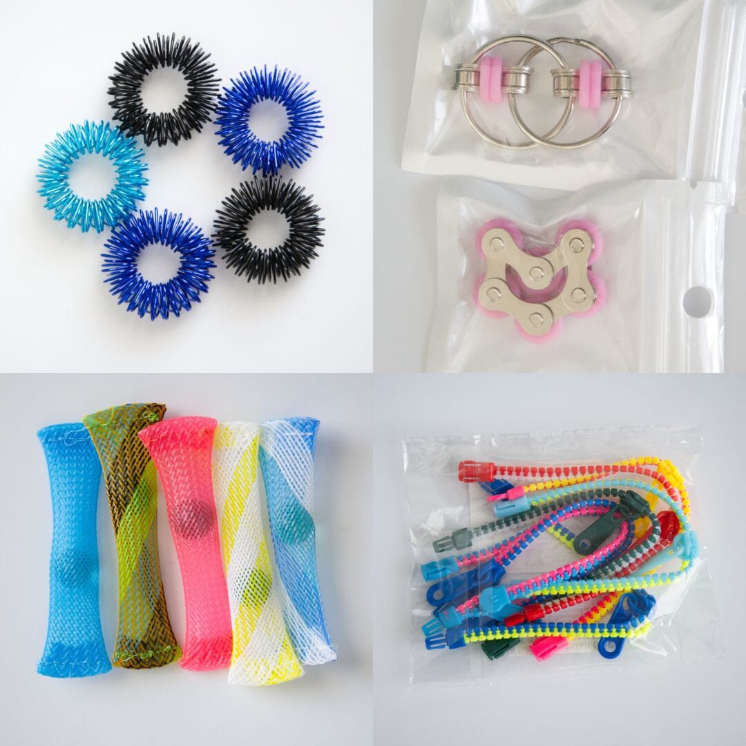 Bulk Fidget Toy Bundle (18 Fidgets) Black & Blue Pink 