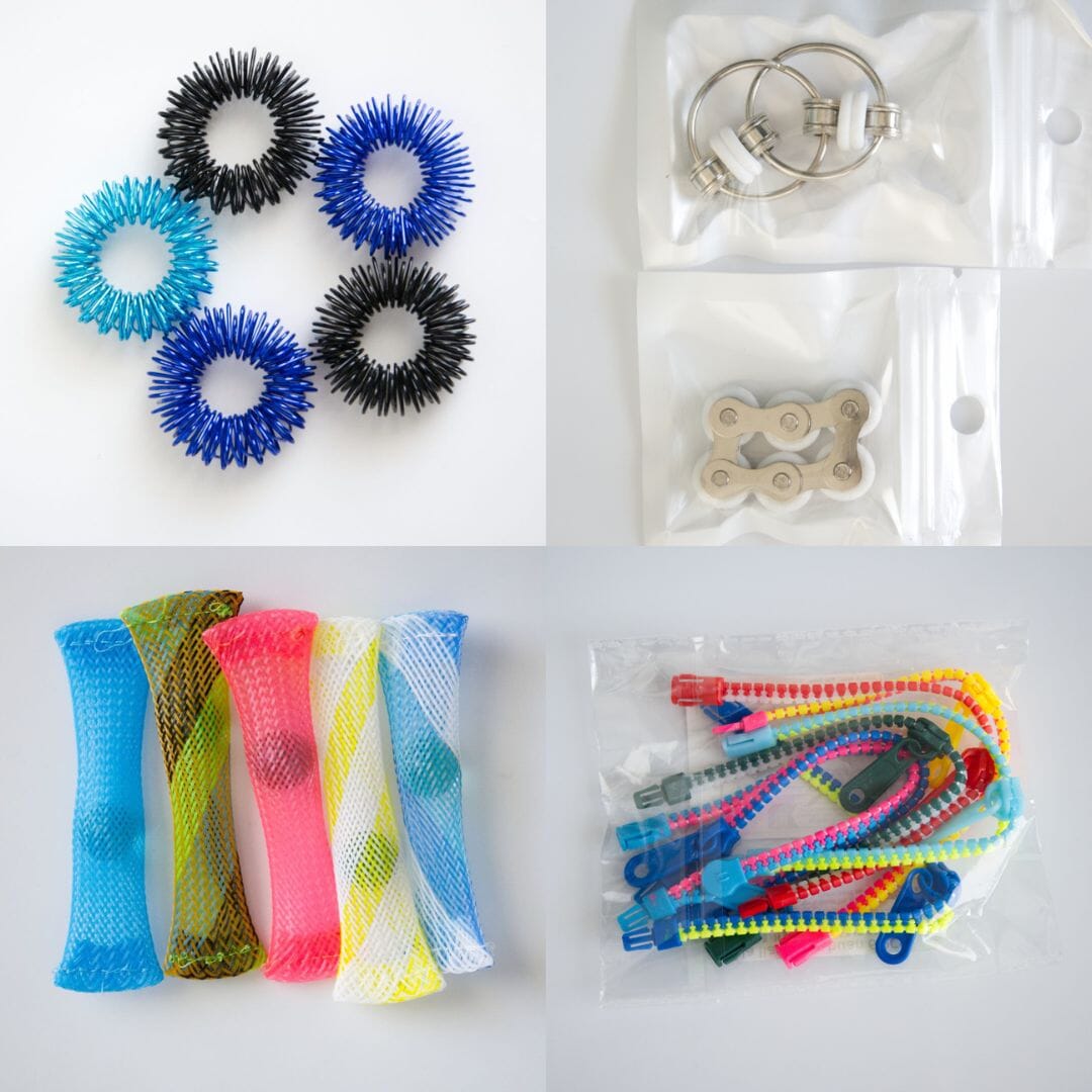 Bulk Fidget Toy Bundle (18 Fidgets) Black & Blue White 