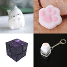 Cat Squishy + Fidgets Bundle Grey Cat Paw Purple Galaxy