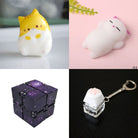 Cat Squishy + Fidgets Bundle Orange Cat White Cat Purple Galaxy