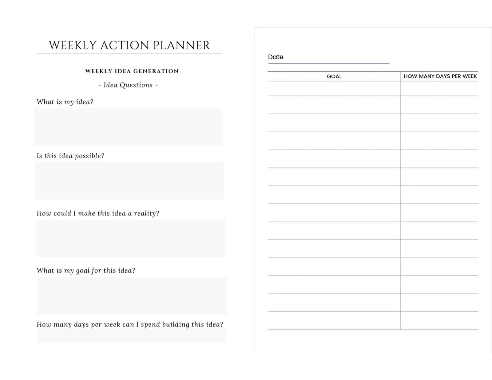 Daily Idea Planner & Weekly Schedule Planner Printables (Bundle) 