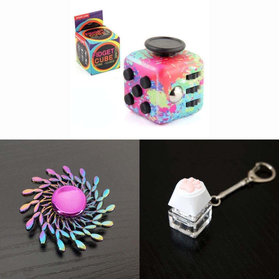 Rainbow Fidget Spinner + 2 Fidgets Bundle Wind Paint Splatter 