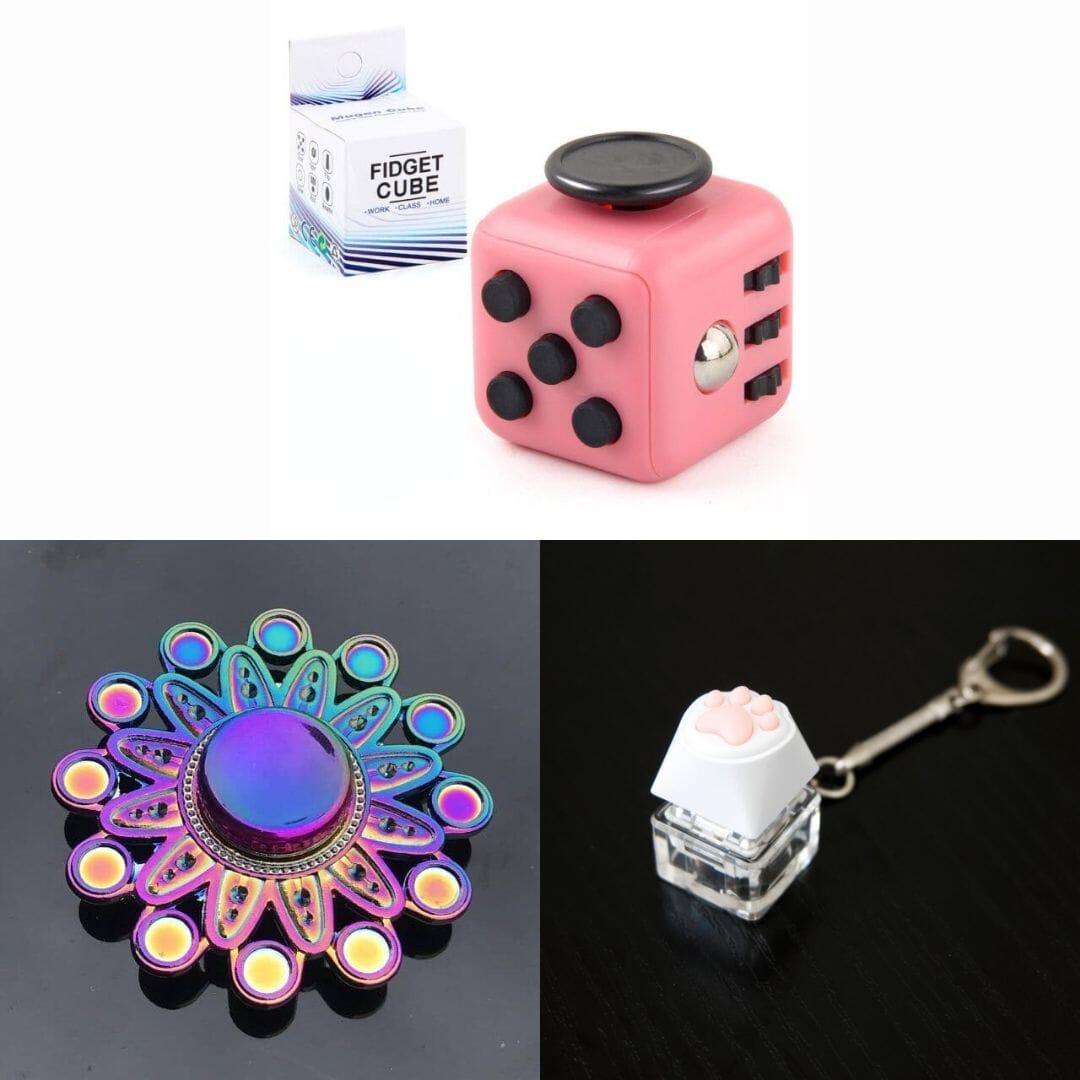 Rainbow Fidget Spinner + 2 Fidgets Bundle Mandala Blush Pink 