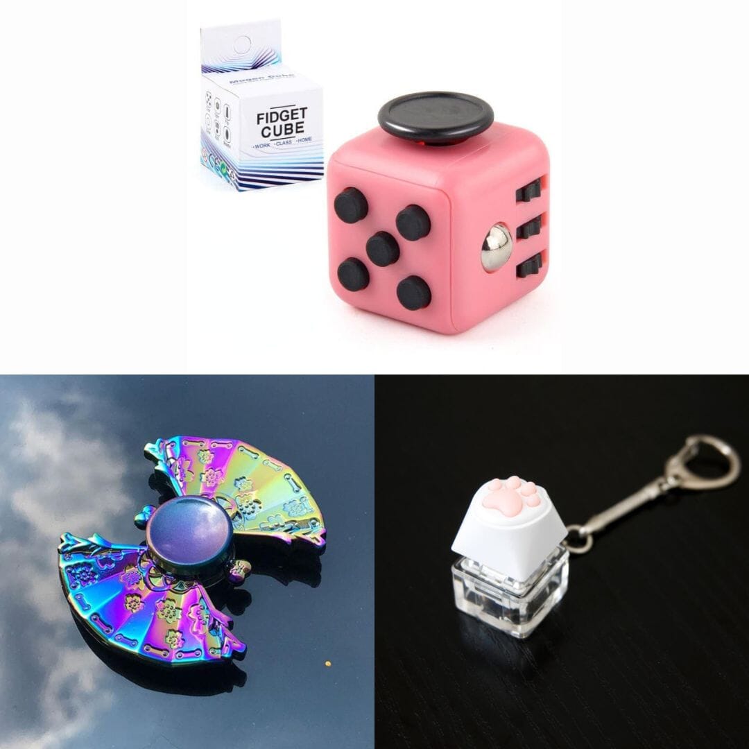 Rainbow Fidget Spinner + 2 Fidgets Bundle Uchiwa Fan Blush Pink 