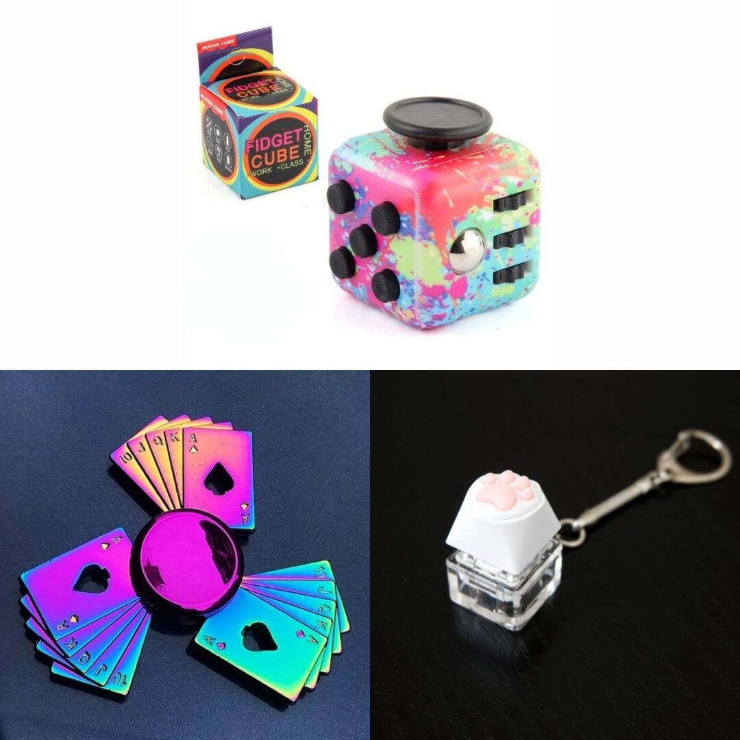 Rainbow Fidget Spinner + 2 Fidgets Bundle Playing Cards Paint Splatter 