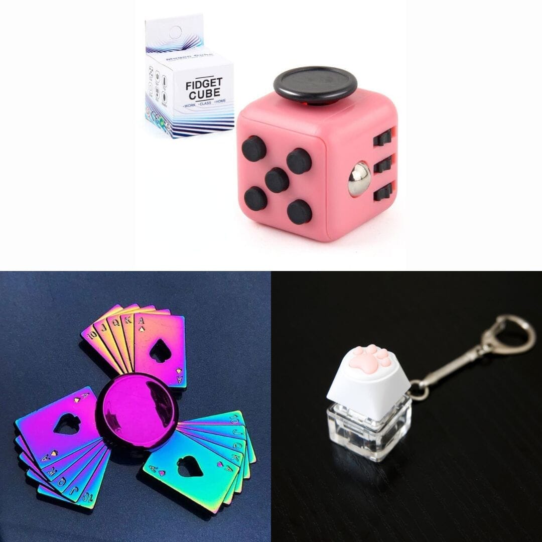 Rainbow Fidget Spinner + 2 Fidgets Bundle Playing Cards Blush Pink 