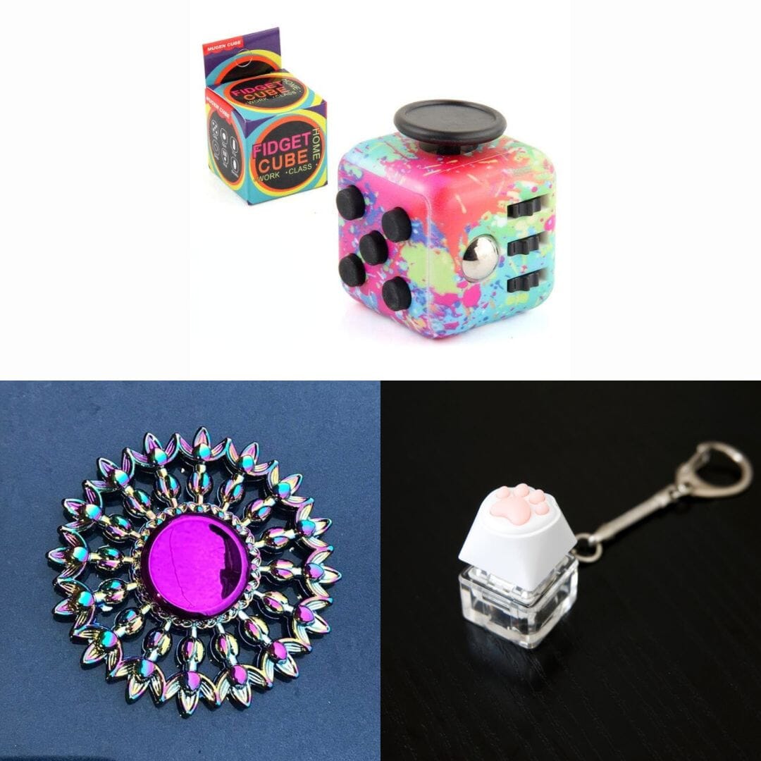 Rainbow Fidget Spinner + 2 Fidgets Bundle Flower Mandala Paint Splatter 