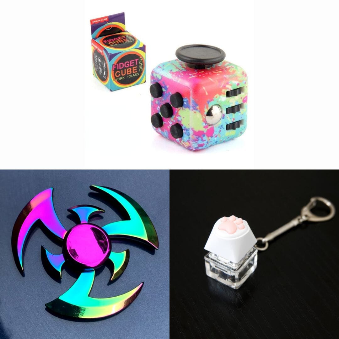 Rainbow Fidget Spinner + 2 Fidgets Bundle Shuriken Paint Splatter 