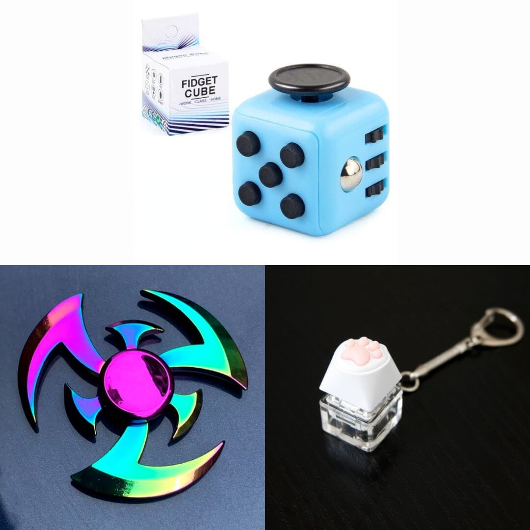 Rainbow Fidget Spinner + 2 Fidgets Bundle Shuriken Sky Blue 