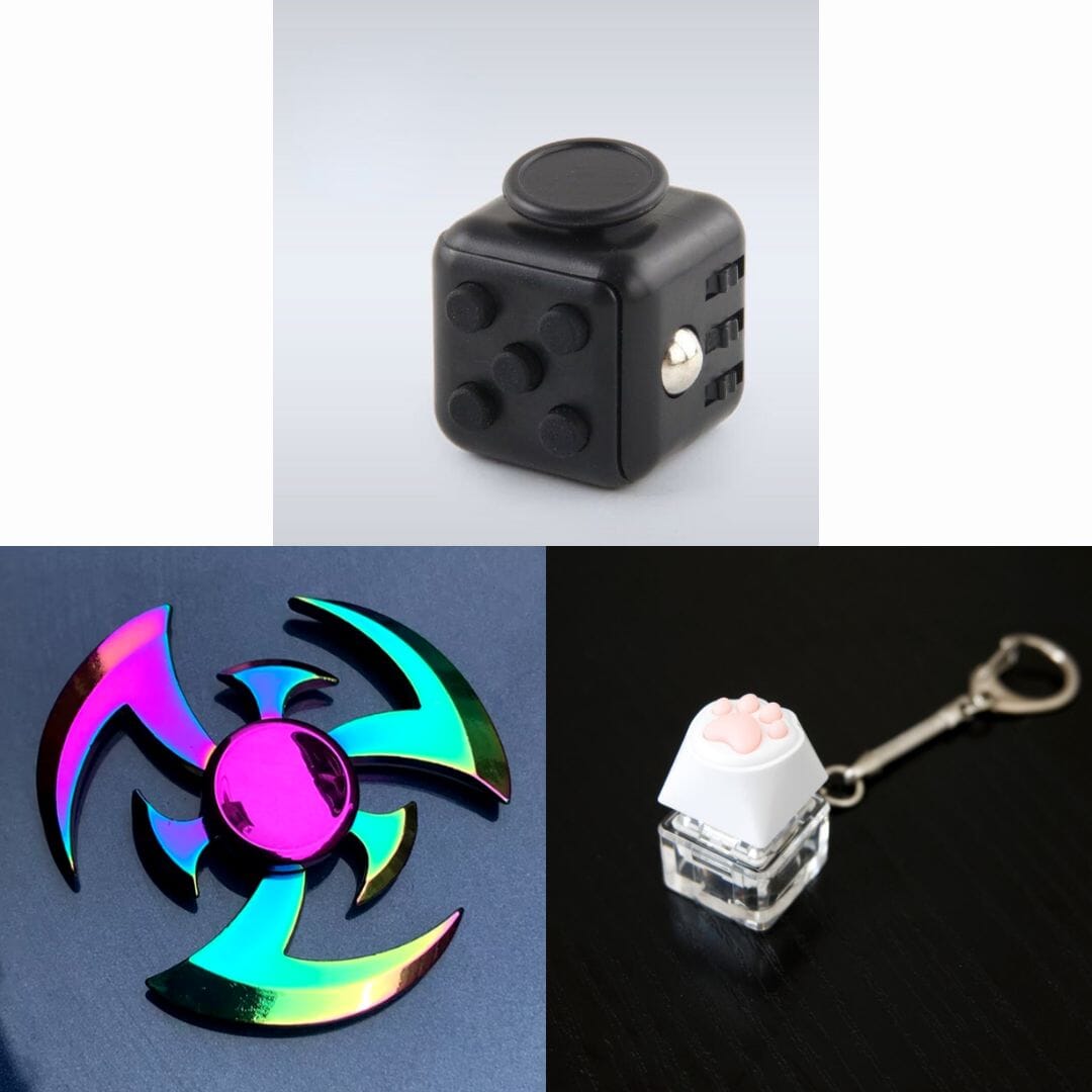 Rainbow Fidget Spinner + 2 Fidgets Bundle Shuriken All Black 