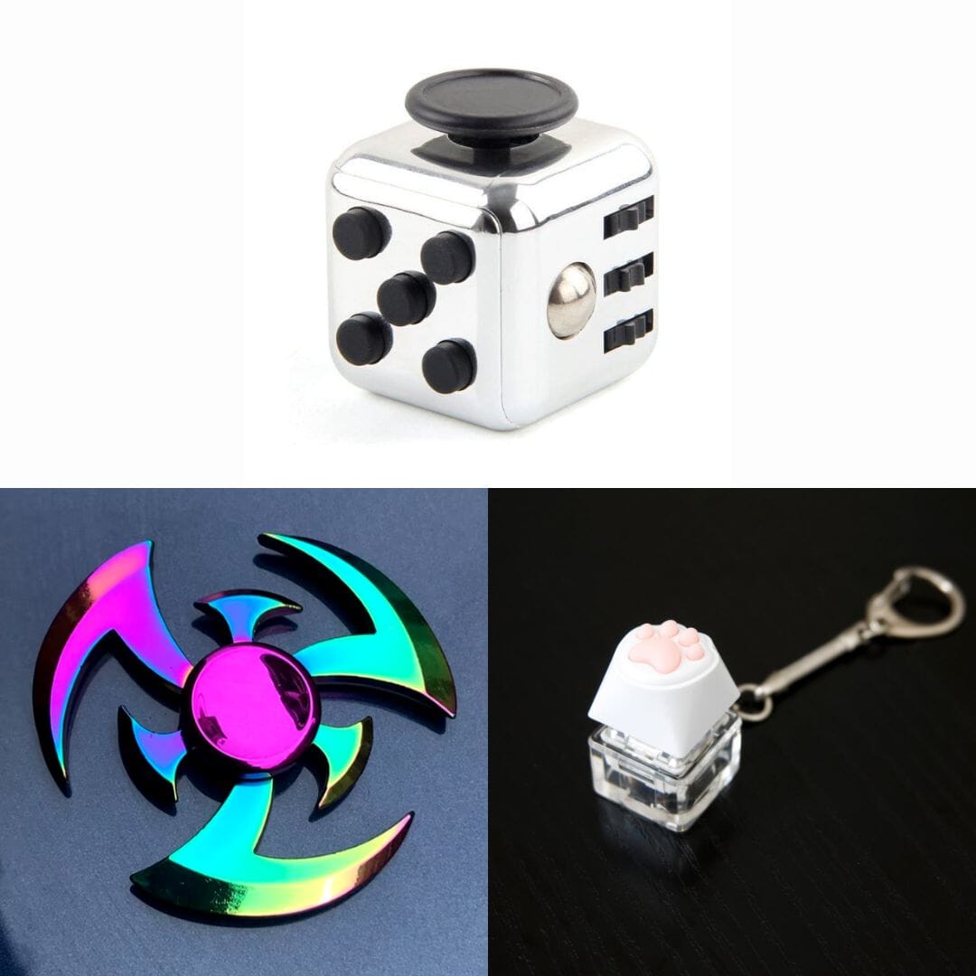 Rainbow Fidget Spinner + 2 Fidgets Bundle Shuriken Metallic Silver 