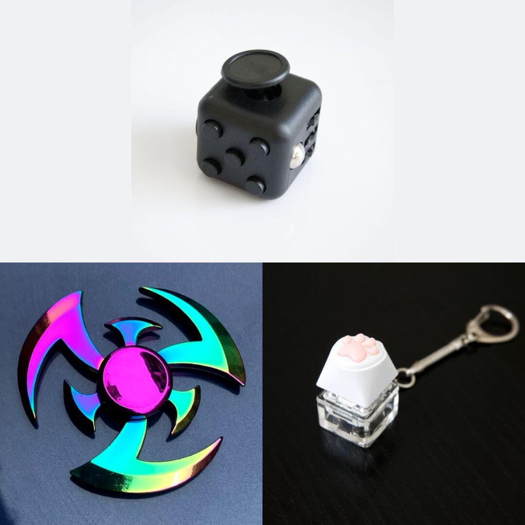 Rainbow Fidget Spinner + 2 Fidgets Bundle (choose your colors) Shuriken All Black 