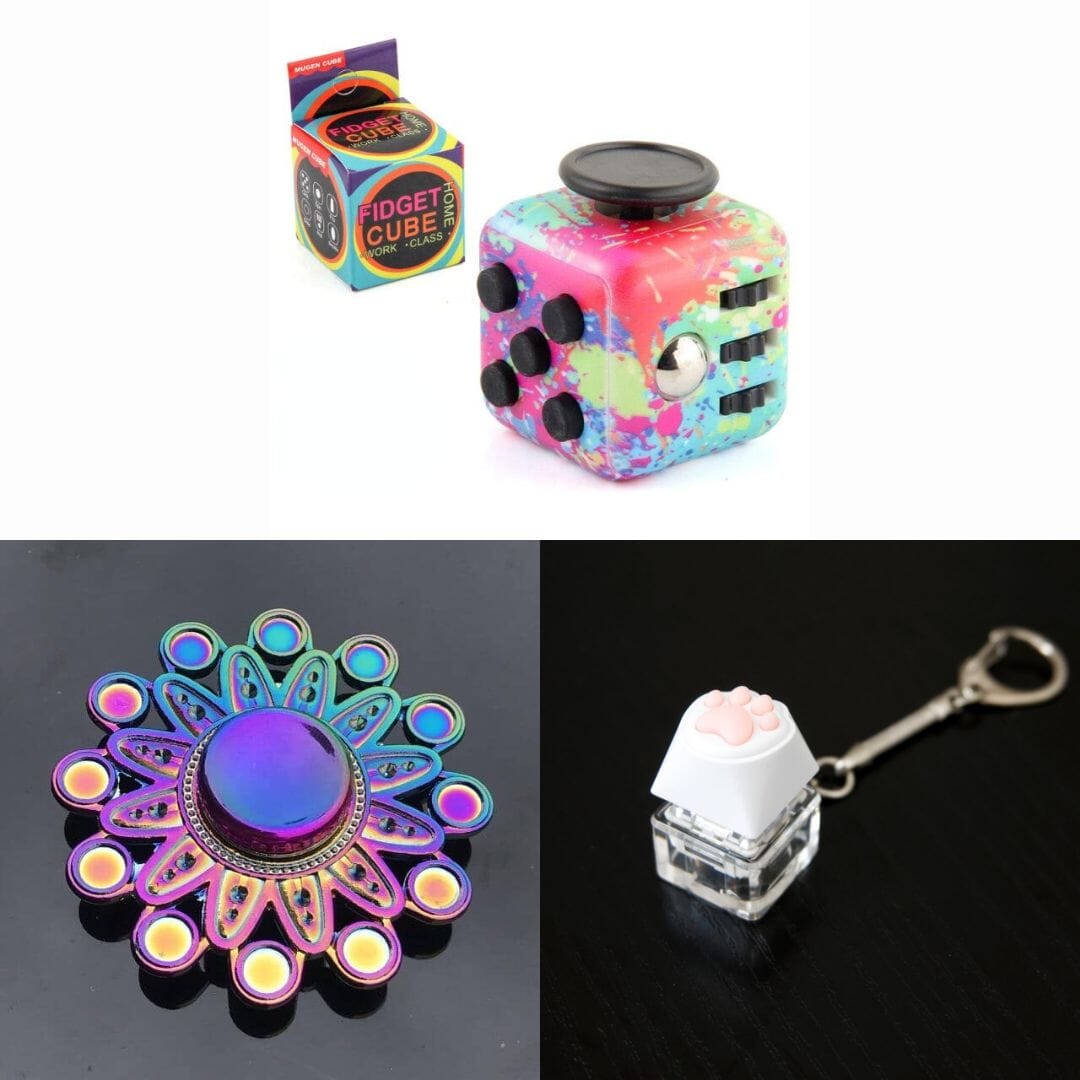 Rainbow Fidget Spinner + 2 Fidgets Bundle Mandala Paint Splatter 