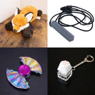 Fox Plush With Chewelry + Fidgets Bundle Grey Uchiwa Fan 