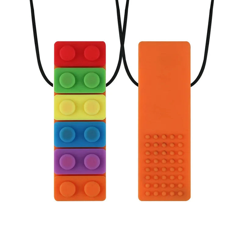 1Pc Sensory Chew Necklace Brick Chewy Kids Silicone Biting Pencil Topper Teether Toy, Silicone teether for children with autism The Autistic Innovator Orange 