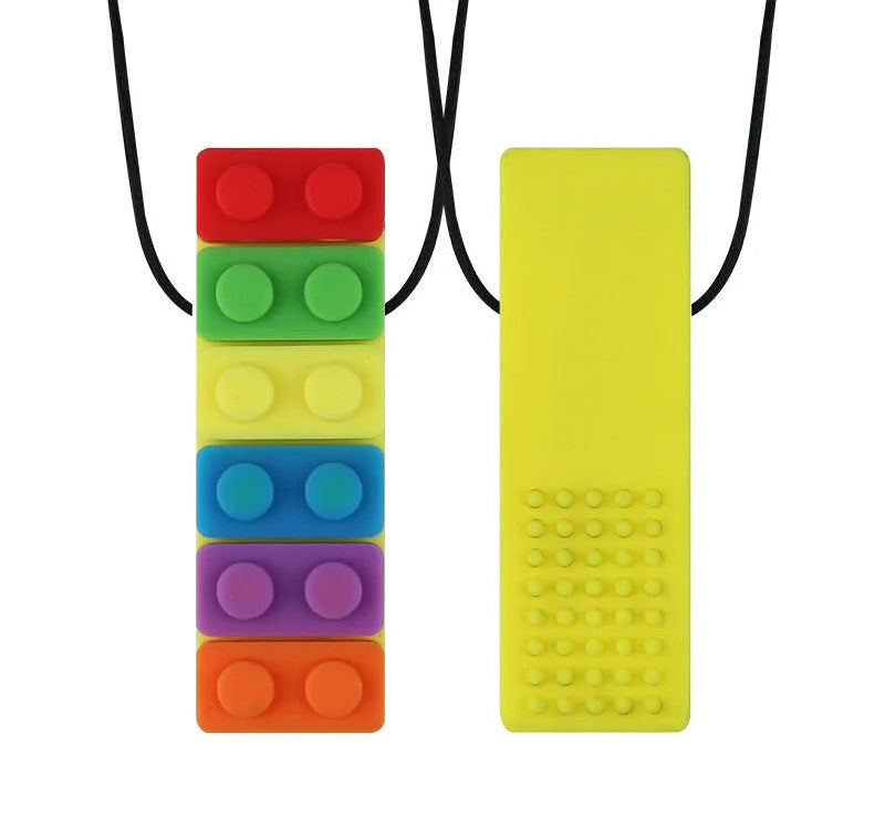1Pc Sensory Chew Necklace Brick Chewy Kids Silicone Biting Pencil Topper Teether Toy, Silicone teether for children with autism The Autistic Innovator Yellow 1 