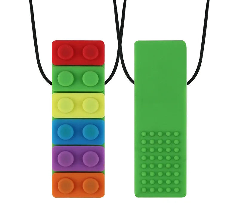 1Pc Sensory Chew Necklace Brick Chewy Kids Silicone Biting Pencil Topper Teether Toy, Silicone teether for children with autism The Autistic Innovator Green 