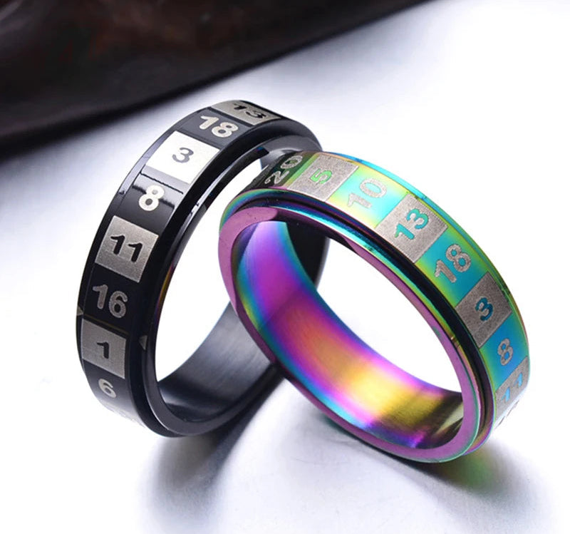 Multicolor Black Stainless Steel Spinner Ring for Women and Men Rotatable Number Lucky Ring Rainbow Wedding Couple Ring The Autistic Innovator 