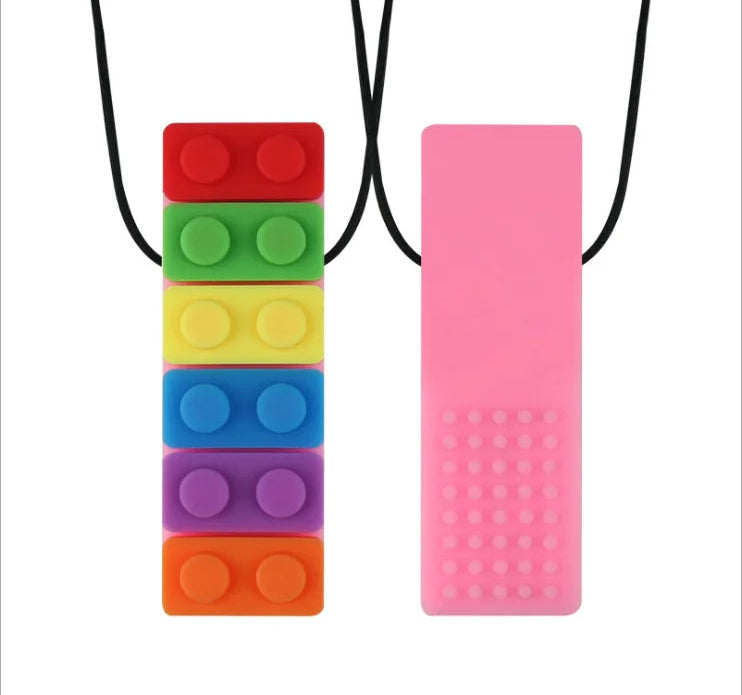 1Pc Sensory Chew Necklace Brick Chewy Kids Silicone Biting Pencil Topper Teether Toy, Silicone teether for children with autism The Autistic Innovator Pink 