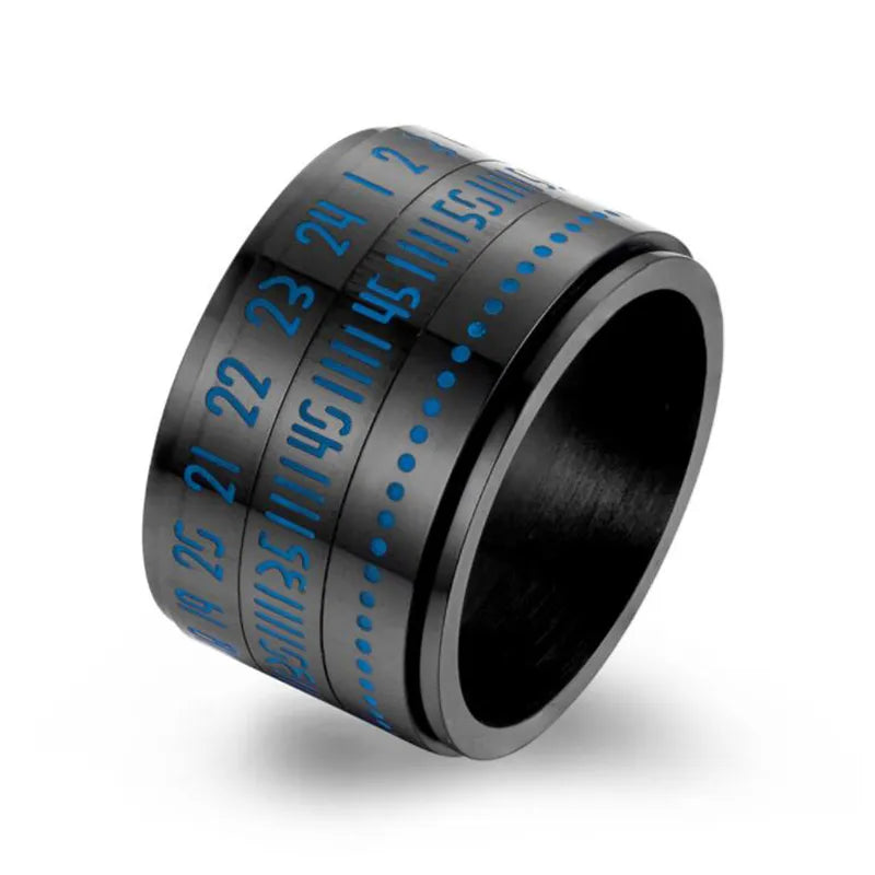 Glow in Night Number Ring Black Gold Color Stainless Steel Spinner Ring Rotatable Time 14mm Width Punk Ring for Men The Autistic Innovator Black 7 