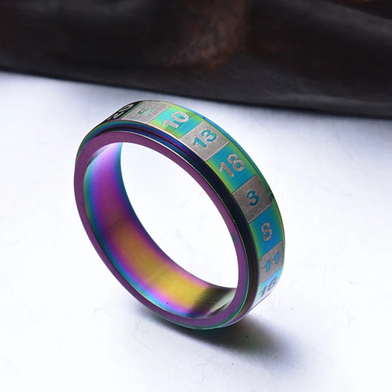Multicolor Black Stainless Steel Spinner Ring for Women and Men Rotatable Number Lucky Ring Rainbow Wedding Couple Ring The Autistic Innovator multi 6 