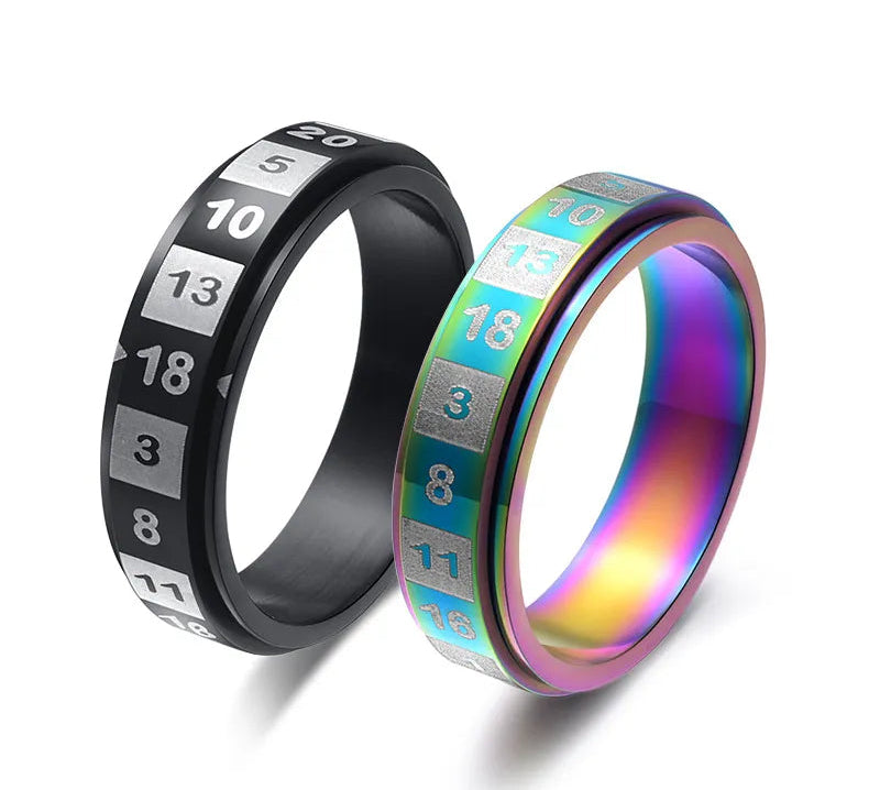 Multicolor Black Stainless Steel Spinner Ring for Women and Men Rotatable Number Lucky Ring Rainbow Wedding Couple Ring The Autistic Innovator 