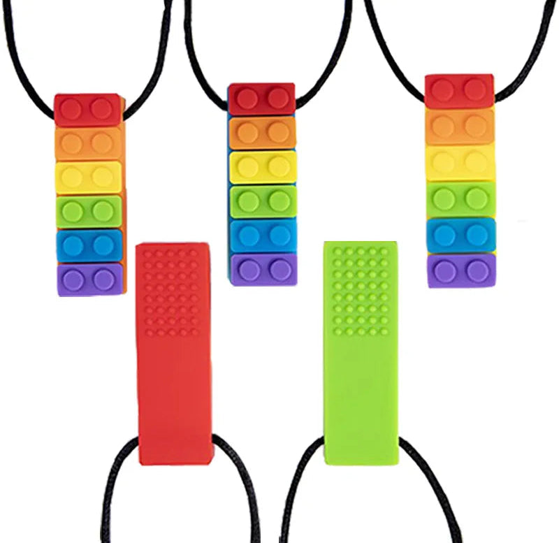 1Pc Sensory Chew Necklace Brick Chewy Kids Silicone Biting Pencil Topper Teether Toy, Silicone teether for children with autism The Autistic Innovator 