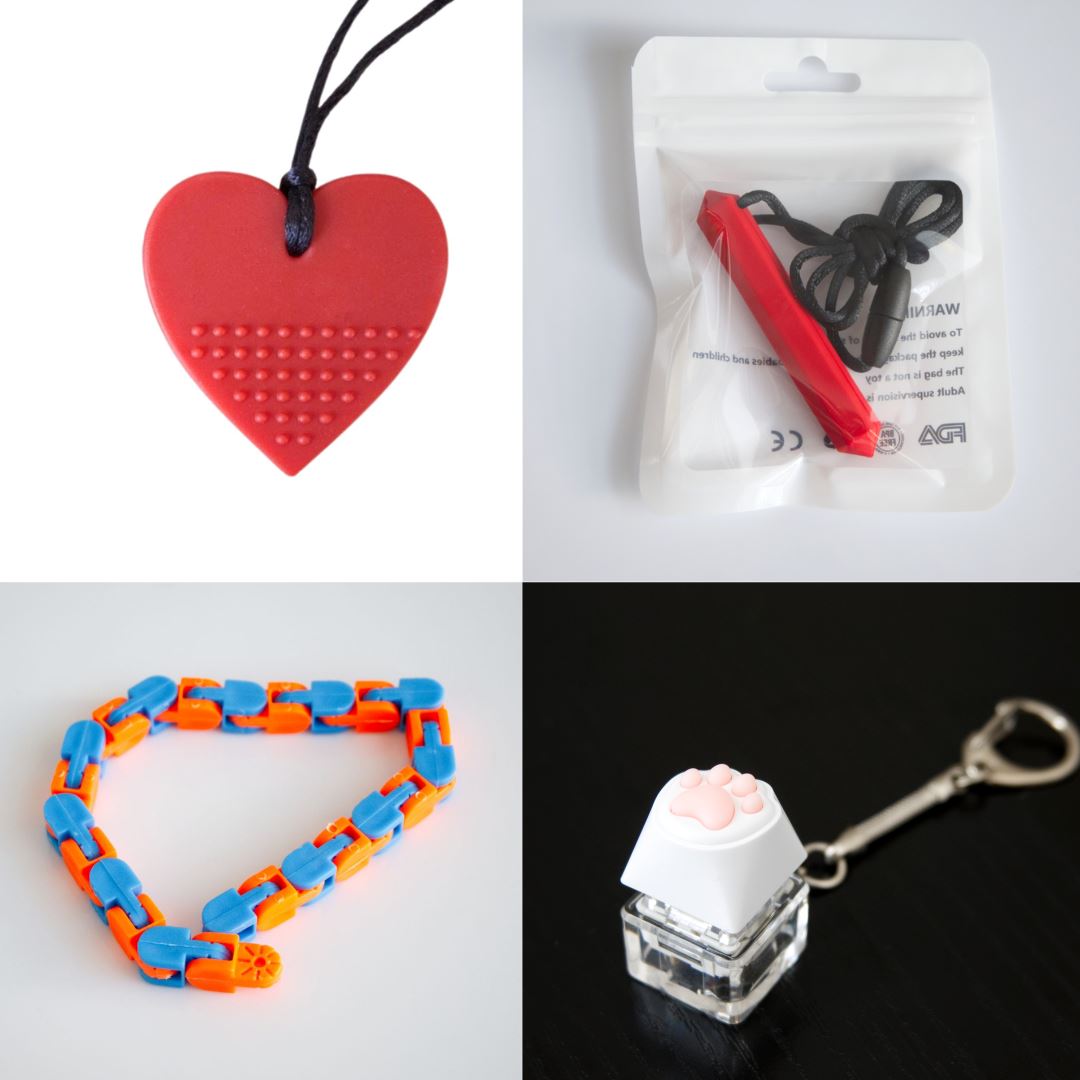 2 Hard Chewer Chewelry + 2 Fidget Toys Bundle (choose your colors) The Autistic Innovator Red Red Blue & Orange