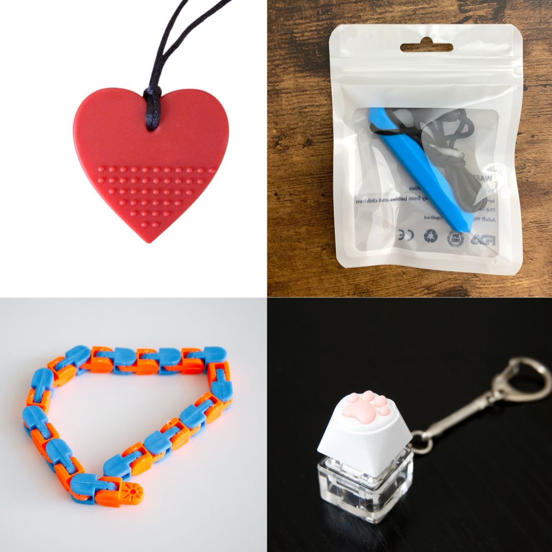 2 Hard Chewer Chewelry + 2 Fidget Toys Bundle (choose your colors) The Autistic Innovator Blue Red Blue & Orange