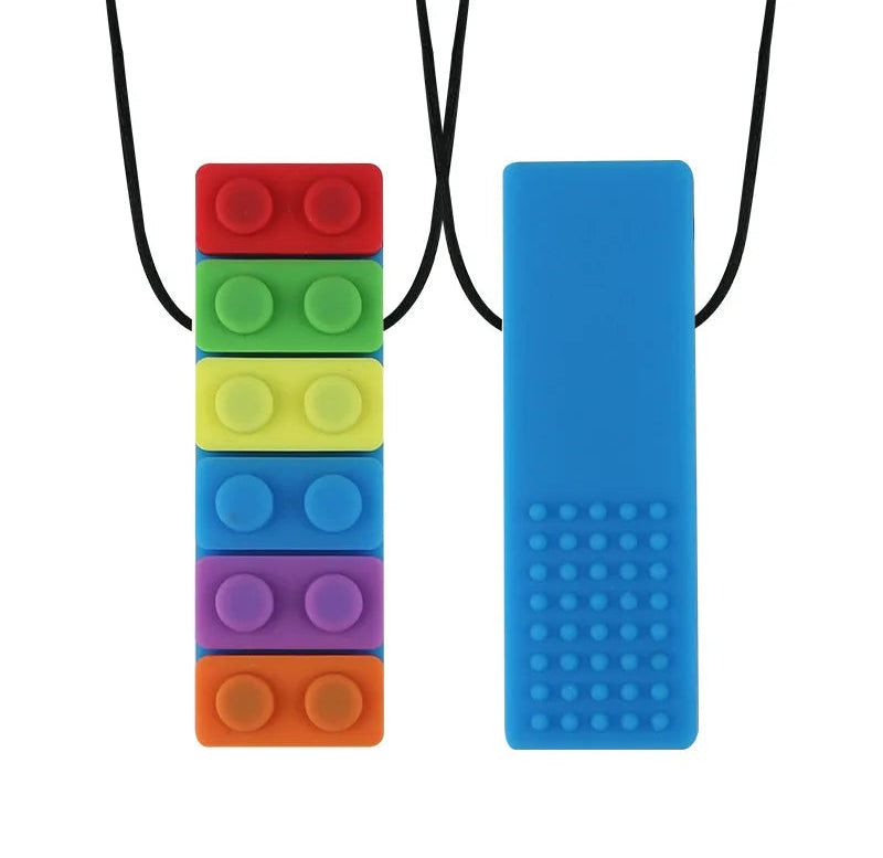 1Pc Sensory Chew Necklace Brick Chewy Kids Silicone Biting Pencil Topper Teether Toy, Silicone teether for children with autism The Autistic Innovator Blue 