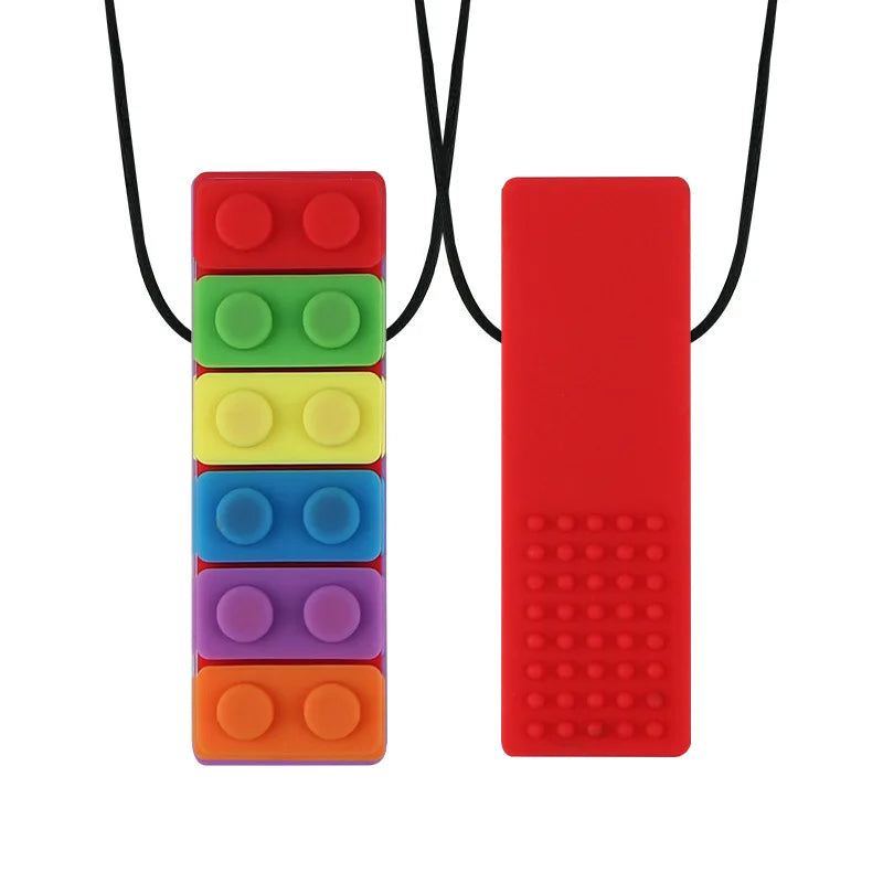 1Pc Sensory Chew Necklace Brick Chewy Kids Silicone Biting Pencil Topper Teether Toy, Silicone teether for children with autism The Autistic Innovator Red 1 