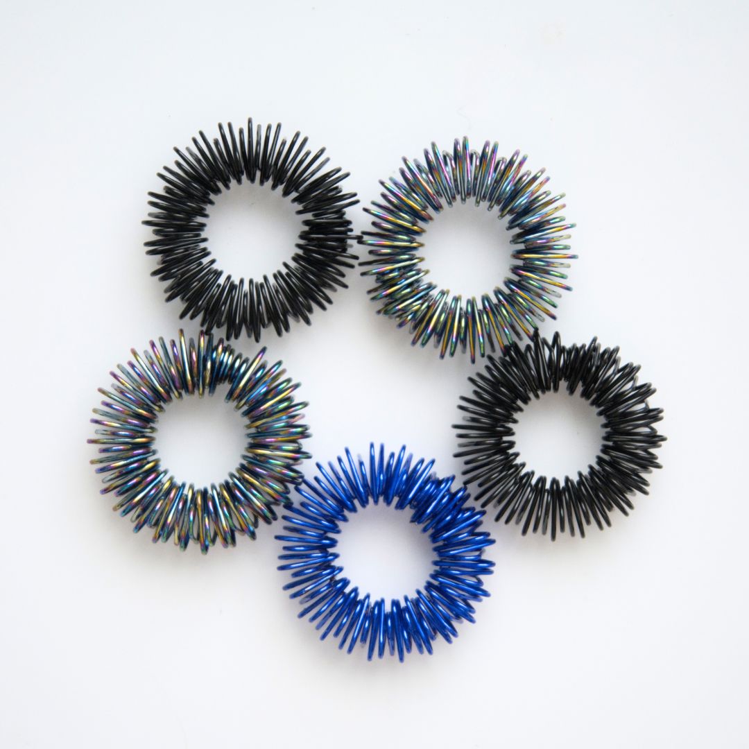 Spiky Acupressure Rings (5 pack) Black & Blue Rainbow 