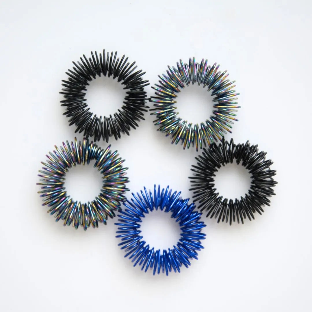 Spiky Acupressure Rings (5 pack) Black & Blue Rainbow 