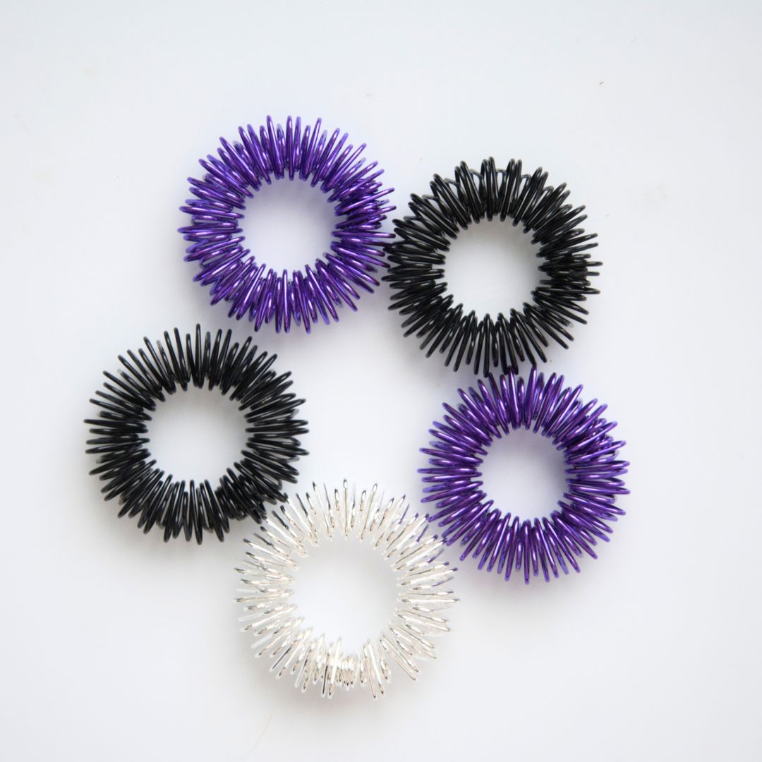 Spiky Acupressure Rings (5 pack) Purple & Black 