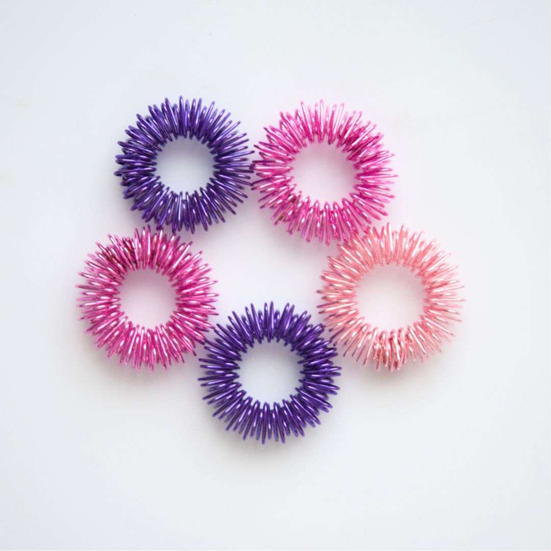 Spiky Acupressure Rings (5 pack) Pink & Purple 