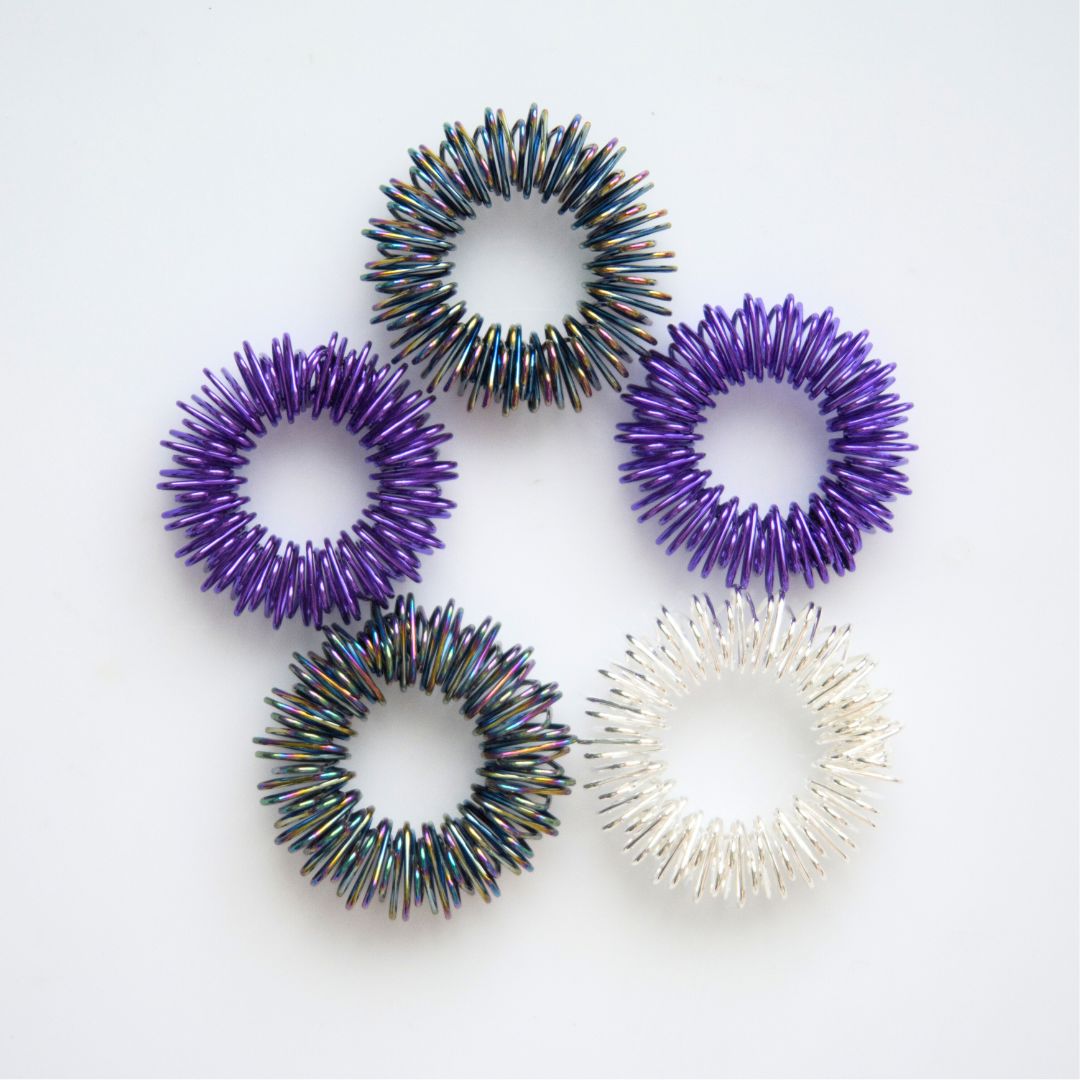 Spiky Acupressure Rings (5 pack) Purple Rainbow 