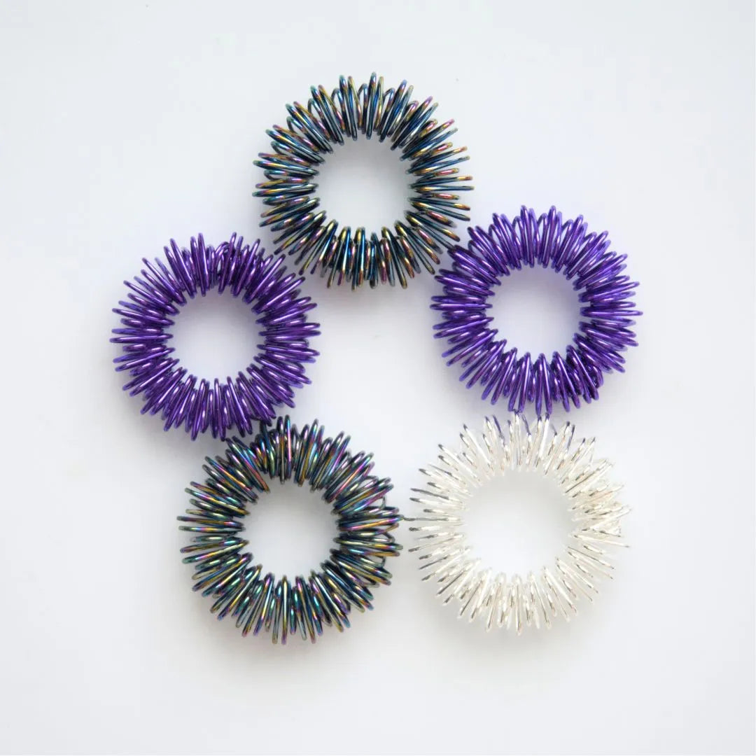 Spiky Acupressure Rings (5 pack) Purple Rainbow 