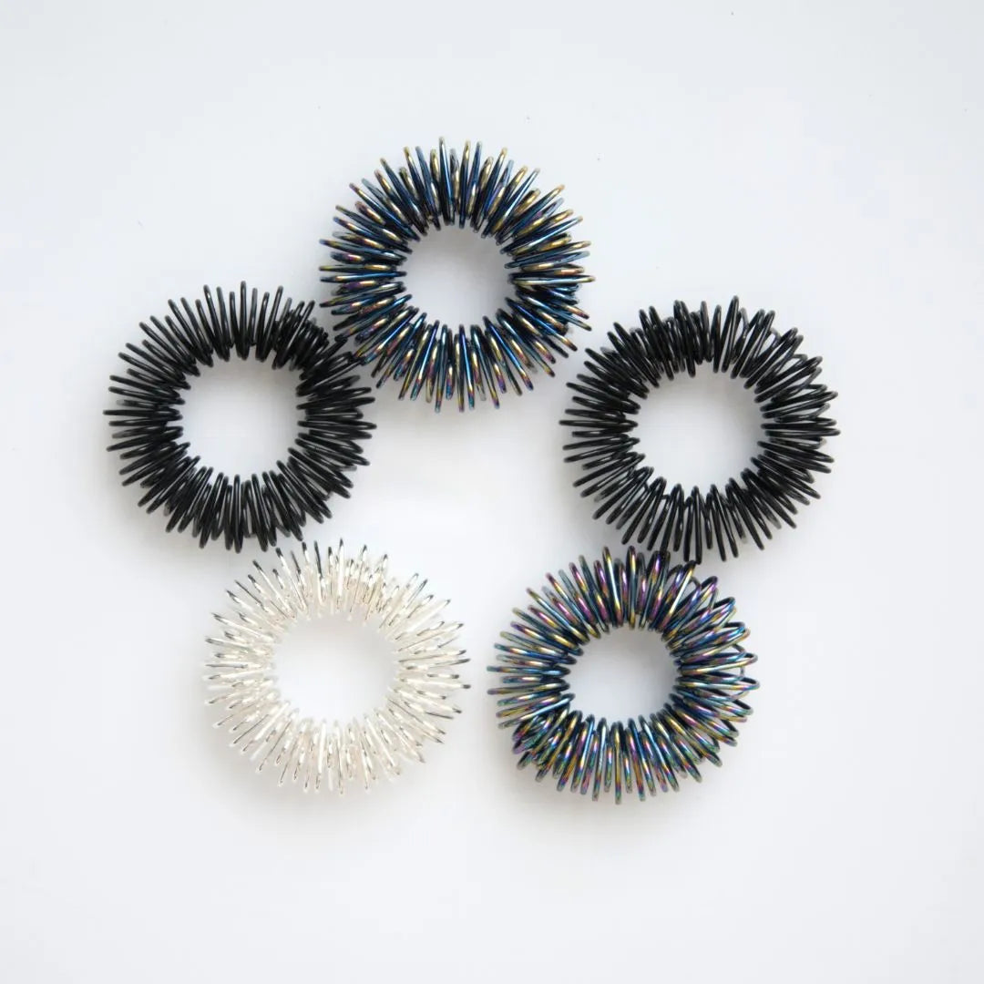 Spiky Acupressure Rings (5 pack) Black Rainbow 