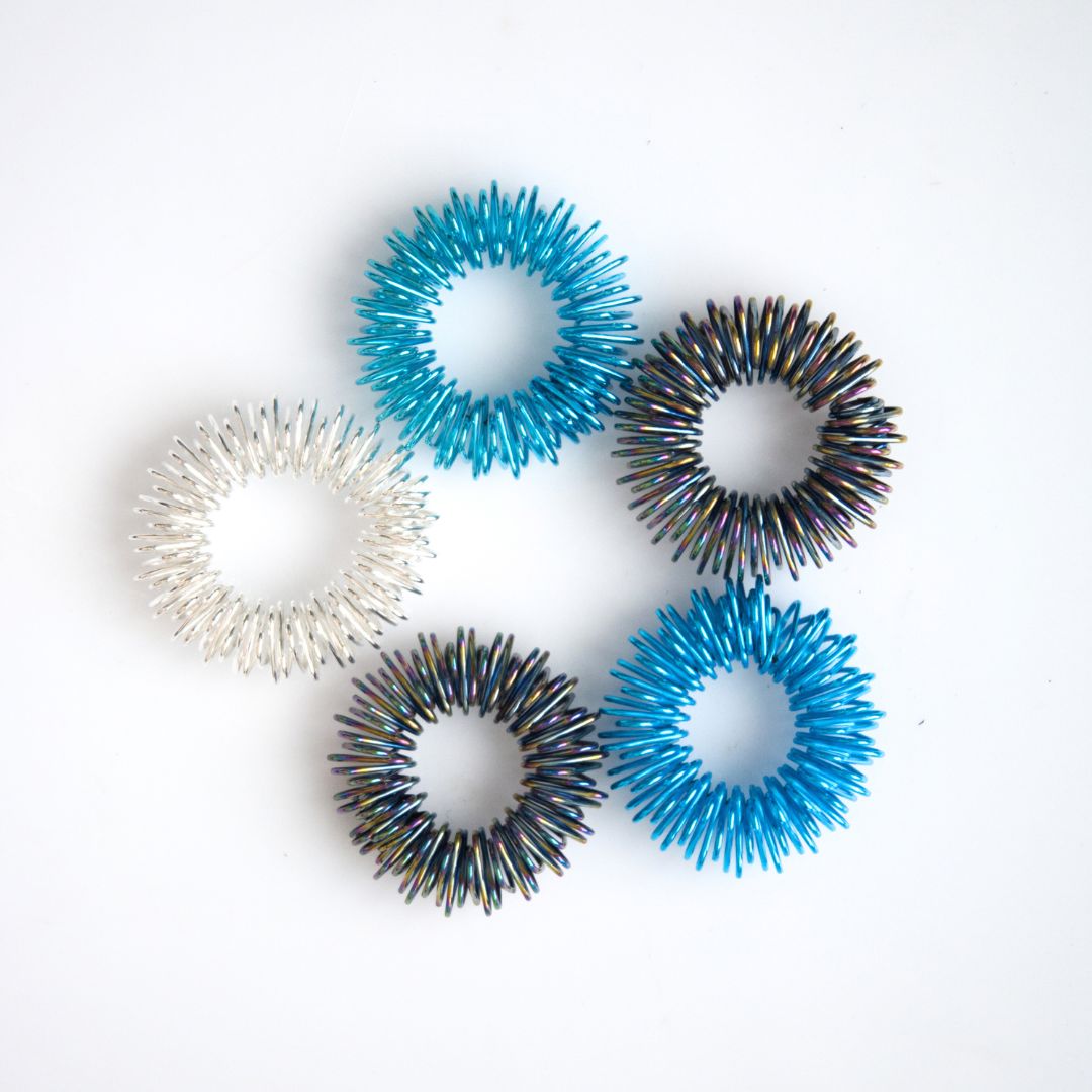 Spiky Acupressure Rings (5 pack) Turquoise Rainbow 