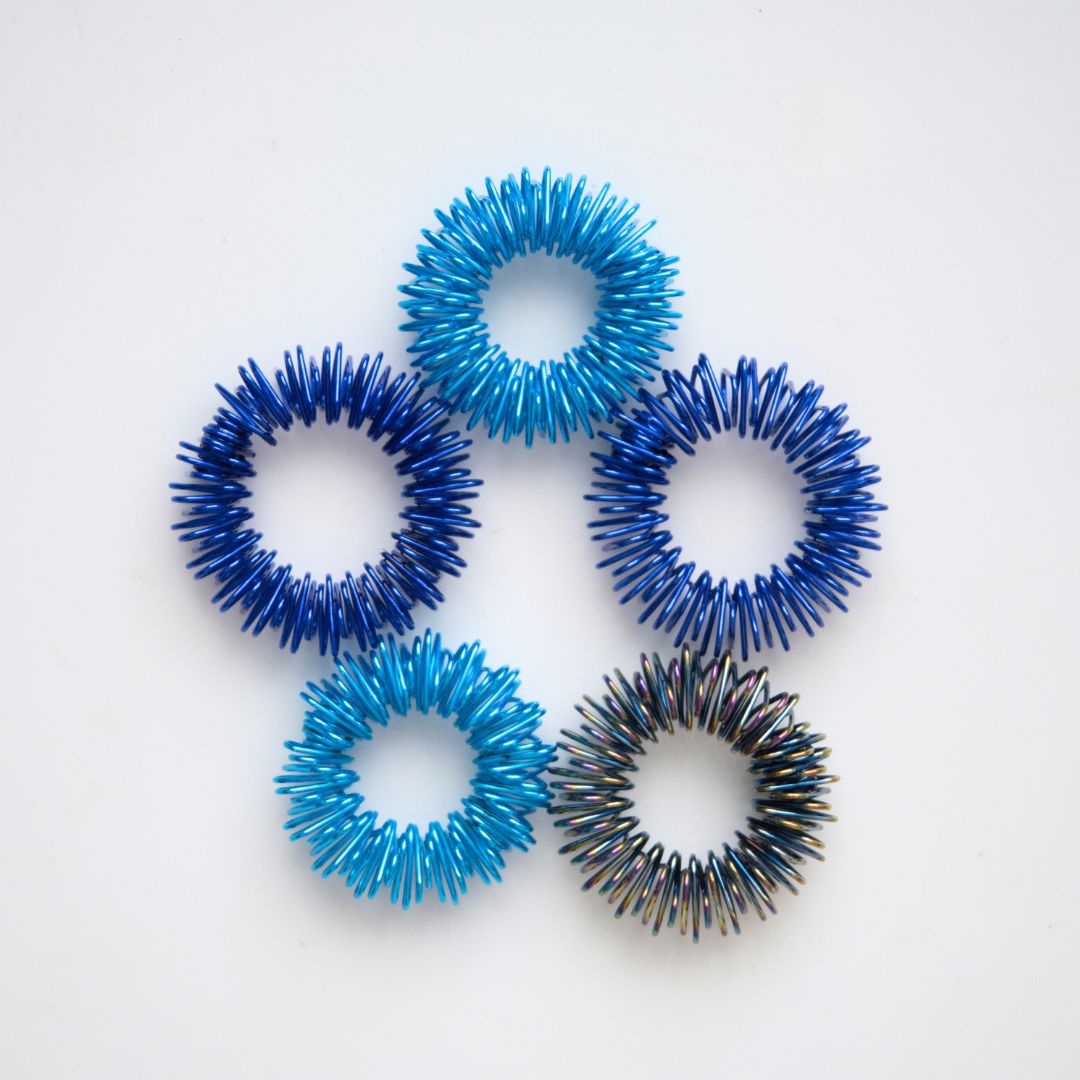 Spiky Acupressure Rings (5 pack) Blue Rainbow 