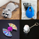 Raccoon Plush With Chewelry + Fidgets Bundle Blue Uchiwa Fan 